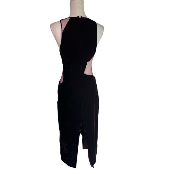 NBD Arsha Midi Dress in Burgundy Small New Womens Velvet Sheer Cocktail - Picture 7 of 10